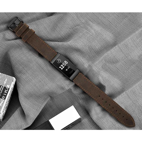 SWEES Fitbit Charge 3 Deri Kay (Large)-Retro Dark Brown