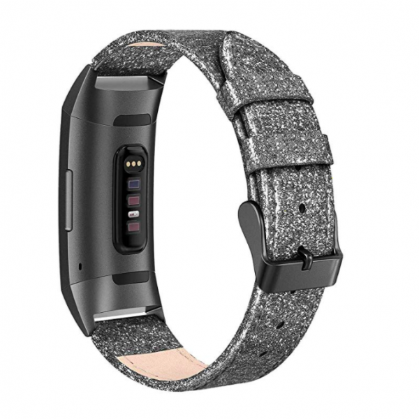 SWEES Fitbit Charge 3 Deri Kay (Small)-Glitter Black