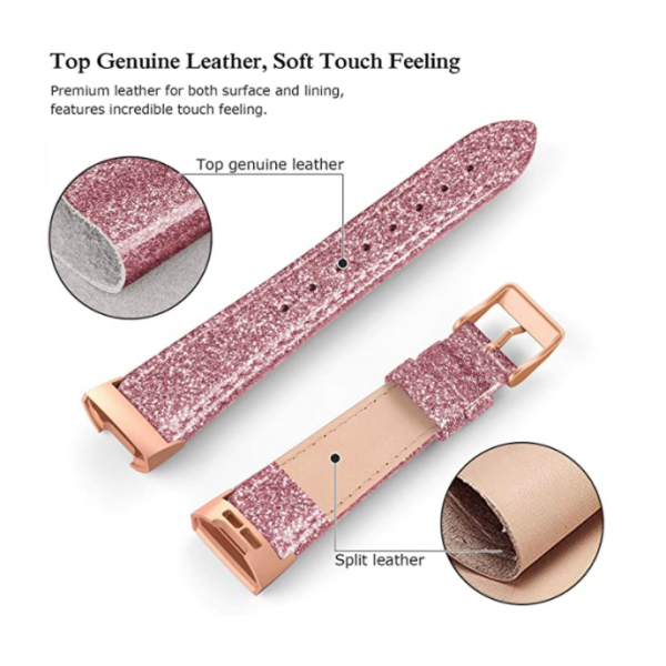 SWEES Fitbit Charge 3 Deri Kay (Small)-Glitter Pink