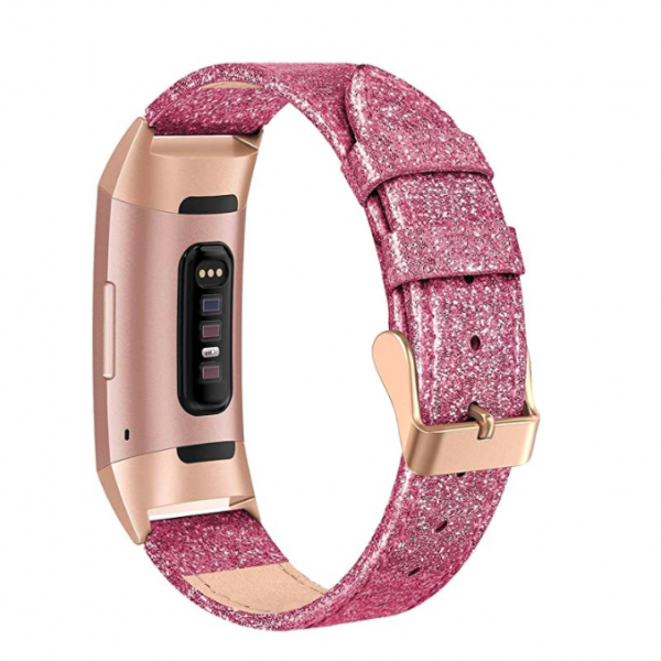 SWEES Fitbit Charge 3 Deri Kay (Small)-Glitter Pink