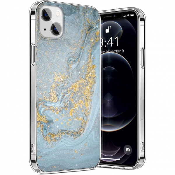 Sahara Case iPhone 14 Plus Darbeye Dayankl Klf-Blue Gold