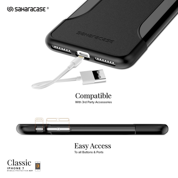 Sahara Case Apple iPhone 7 Slim Fit Klf ve Cam Ekran Koruyucu-Black