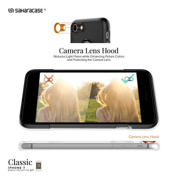 Sahara Case Apple iPhone 7 Slim Fit Klf ve Cam Ekran Koruyucu-Black