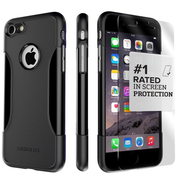 Sahara Case Apple iPhone 7 Slim Fit Klf ve Cam Ekran Koruyucu-Black