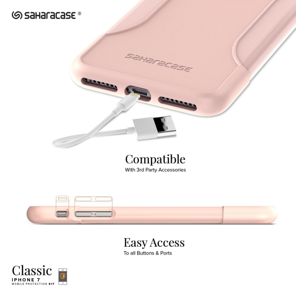 Sahara Case Apple iPhone 7 Slim Fit Klf ve Cam Ekran Koruyucu-Pink Rose Gold
