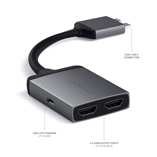 Satechi Alminyum Type C ift HDMI Adaptr (Space Gray)