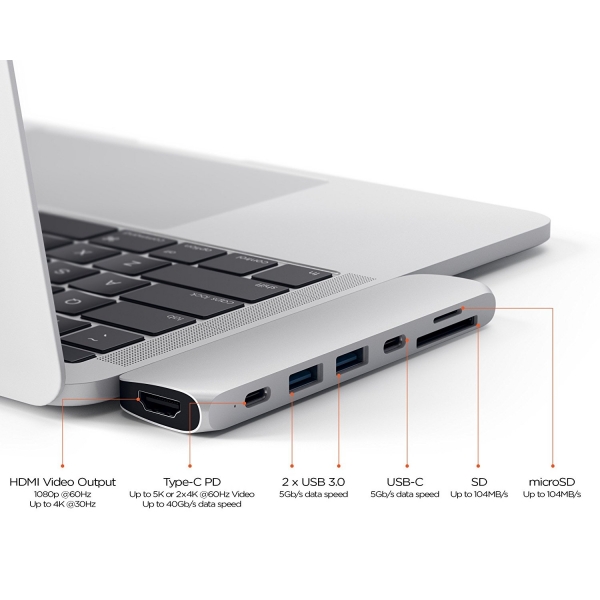 Satechi MacBook Pro 13 ve 15 in Alminyum Type-C Pro Hub Adaptr (Gm)