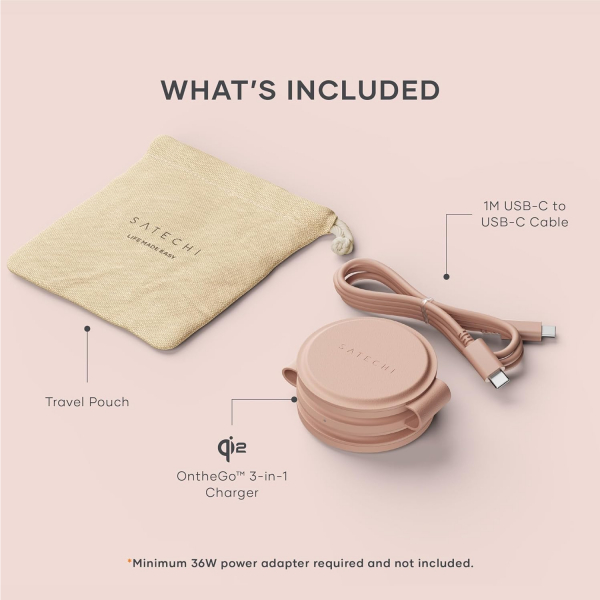 Satechi OntheGo 3 1 Arada Kablosuz arj Cihaz-Rose