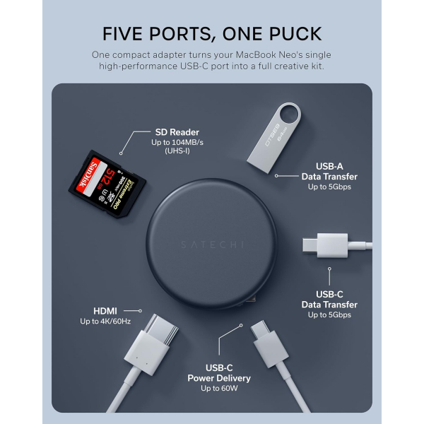 Satechi OntheGo 5 in-1 USB-C Multiport Adapt�r -Indigo