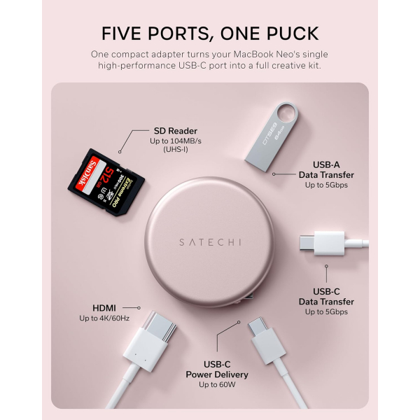 Satechi OntheGo 5 in-1 USB-C Multiport Adapt�r -Blush