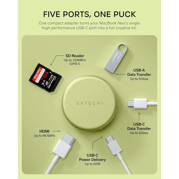 Satechi OntheGo 5 in-1 USB-C Multiport Adapt�r -Citrus