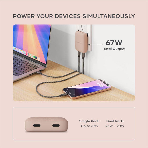 Satechi OntheGo 67W �nce GaN Duvar �arj Cihaz�-Desert Rose
