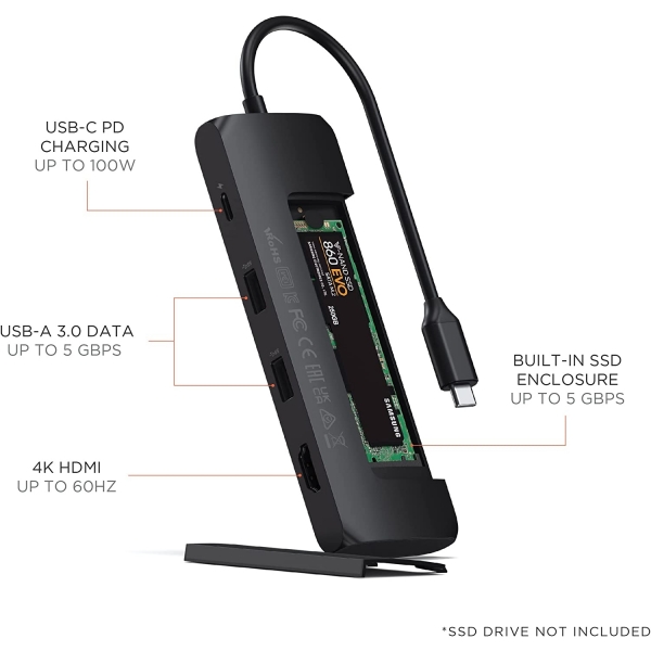 Satechi USB-C Hibrit Multiport Adaptr (Siyah)