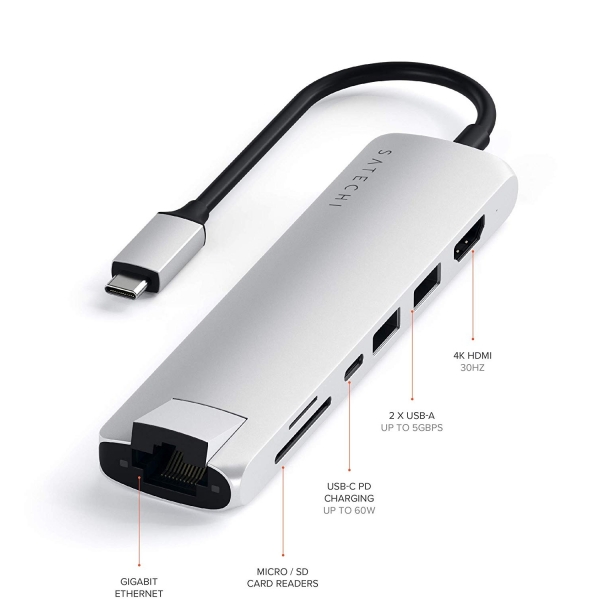 Satechi 7 Balantl USB C Alminyum Hub Adaptr (Silver)