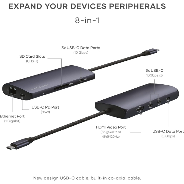 Satechi V3 USB-C Multiport Adaptr-Midnight 