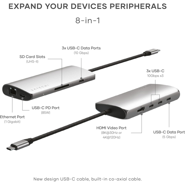 Satechi V3 USB-C Multiport Adaptr-Space Gray