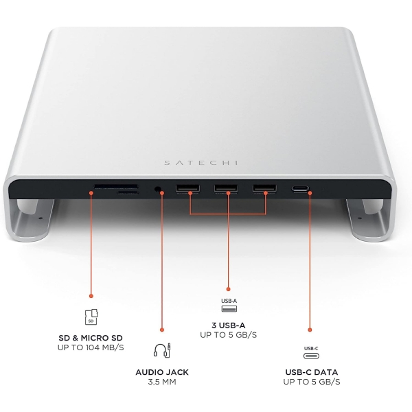 Satechi iMac Type-C Alminyum Monitr Stand Hub-Silver