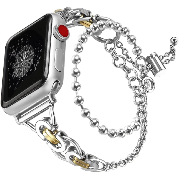 Secbolt Apple Watch 7 elik Bileklikli Kay (45mm)-Silver Gold