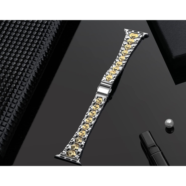 Secbolt Apple Watch 7 Diamond Cut elik Kay (45mm)-Silver Gold
