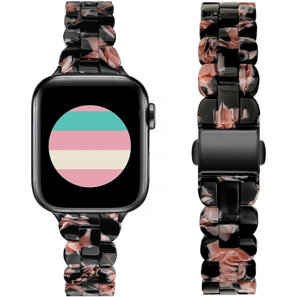 Secbolt Apple Watch 7 Resin Kay (45mm)-Black Pink Flower