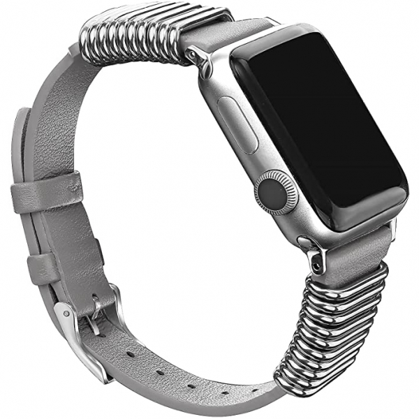 Secbolt Apple Watch Rivet Deri Kay (41mm)-Grey