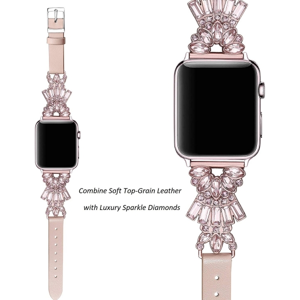 Secbolt Bling Serisi Apple Watch 7 Deri Kay (41mm)(L)-Rose Gold