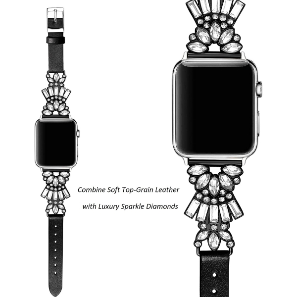 Secbolt Bling Serisi Apple Watch 7 Deri Kay (41mm)(L)-Black