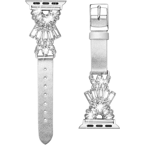 Secbolt Bling Serisi Apple Watch 7 Deri Kay (41mm)(S)-Silver