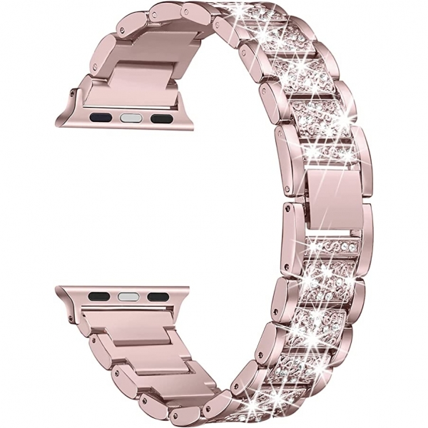 Secbolt Bling Serisi Apple Watch Simli Kay (45mm)-Rose Gold