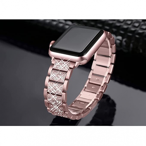 Secbolt Bling Serisi Apple Watch Simli Kay (41mm)-Rose Gold