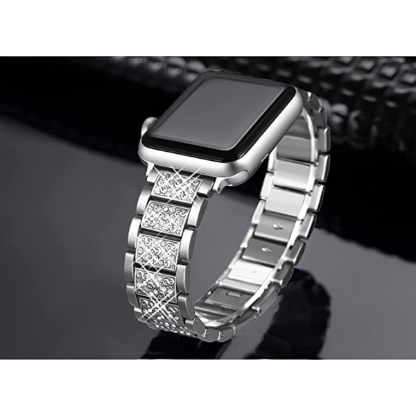Secbolt Bling Serisi Apple Watch Simli Kay (45mm)-Silver