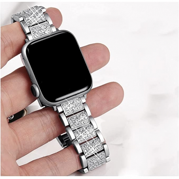 Secbolt Bling Serisi Apple Watch Simli Kay (45mm)-Silver