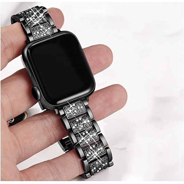 Secbolt Bling Serisi Apple Watch Simli Kay (45mm)-Black