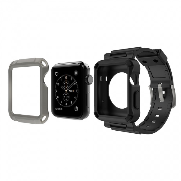 Simpeak Apple Watch Rugged Koruyucu Klfl Siyah Kay (42mm)-Grey