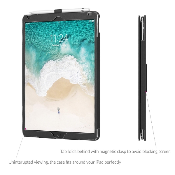 Snugg Apple iPad Pro Nubuck Stand Klf (12.9 in)-Black