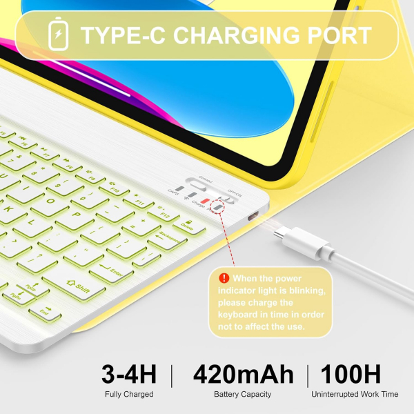 Soke Apple iPad 11.Nesil Klavyeli Klf (11 in)-Yellow