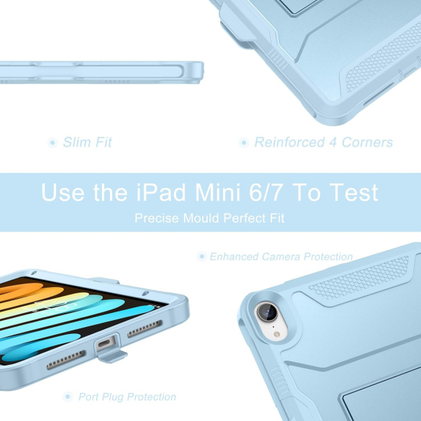 Soke Apple iPad Mini 6/7 Tam Korumal Klf -Sky Blue