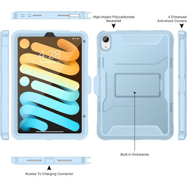 Soke Apple iPad Mini 6/7 Tam Korumal Klf -Sky Blue