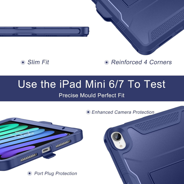 Soke Apple iPad Mini 6/7 Tam Korumal Klf -Navy Blue