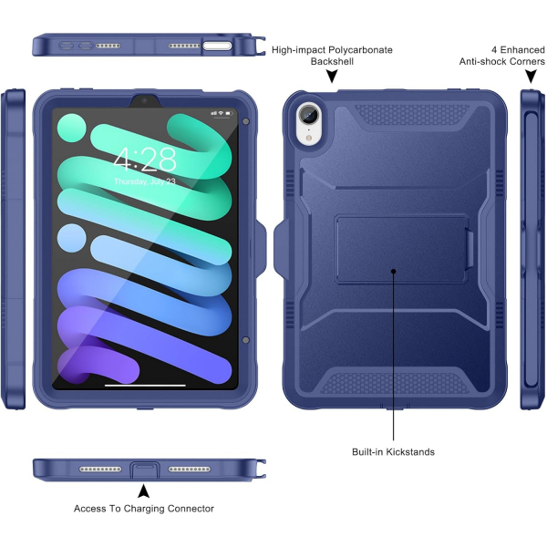 Soke Apple iPad Mini 6/7 Tam Korumal Klf -Navy Blue