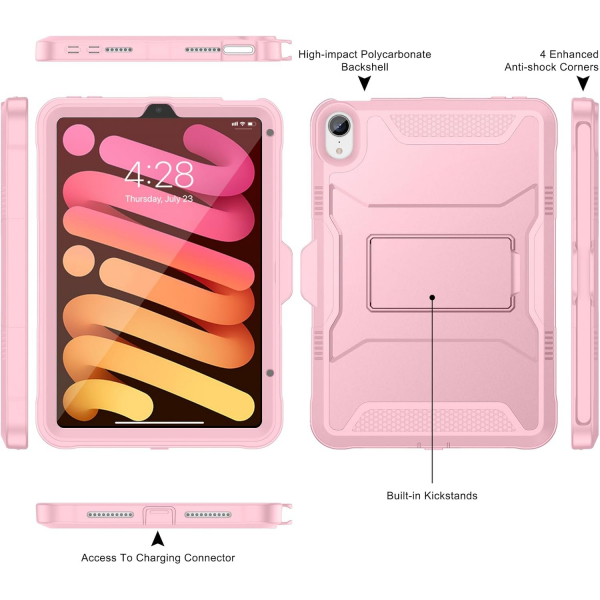 Soke Apple iPad Mini 6/7 Tam Korumal Klf -Light Pink