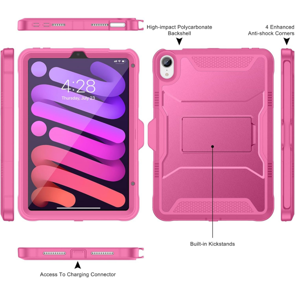 Soke Apple iPad Mini 6/7 Tam Korumal Klf -Hot Pink