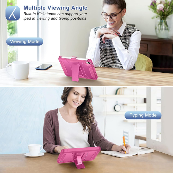 Soke Apple iPad Mini 6/7 Tam Korumal Klf -Hot Pink