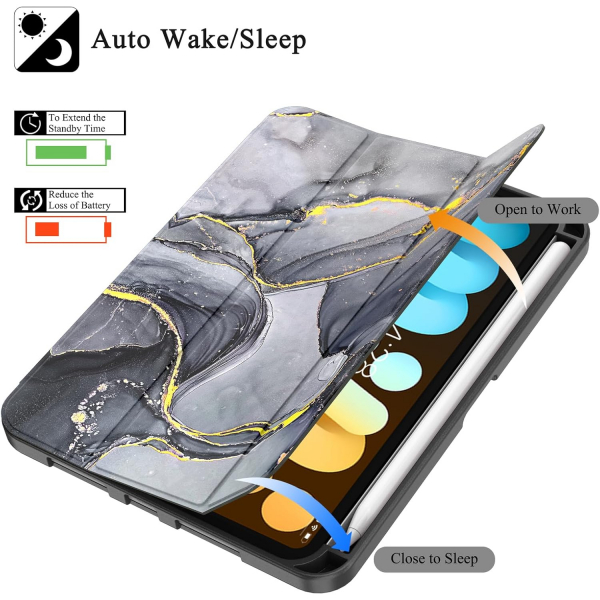 Soke Apple iPad Mini 6/7 Uyumlu Standl Klf -Black Marble 
