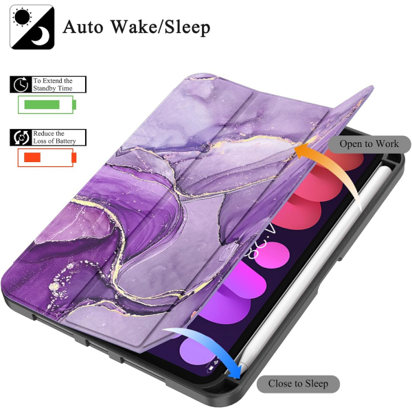 Soke Apple iPad Mini 6/7 Uyumlu Standl Klf -Purple Marble 