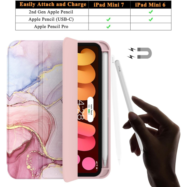 Soke Apple iPad Mini 6/7 Uyumlu Standl Klf -Dreamy Marble 