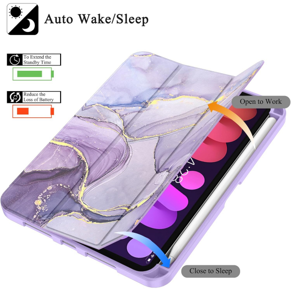 Soke Apple iPad Mini 6/7 Uyumlu Standl Klf -Lilac Marble 