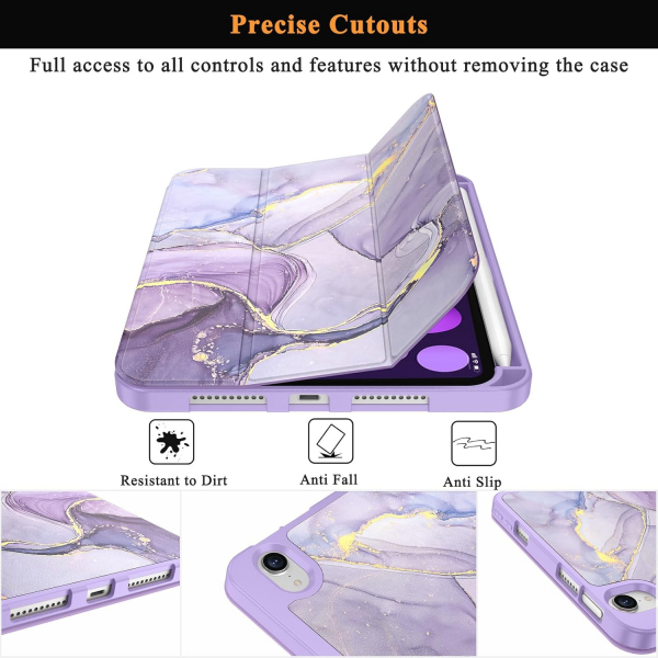Soke Apple iPad Mini 6/7 Uyumlu Standl Klf -Lilac Marble 