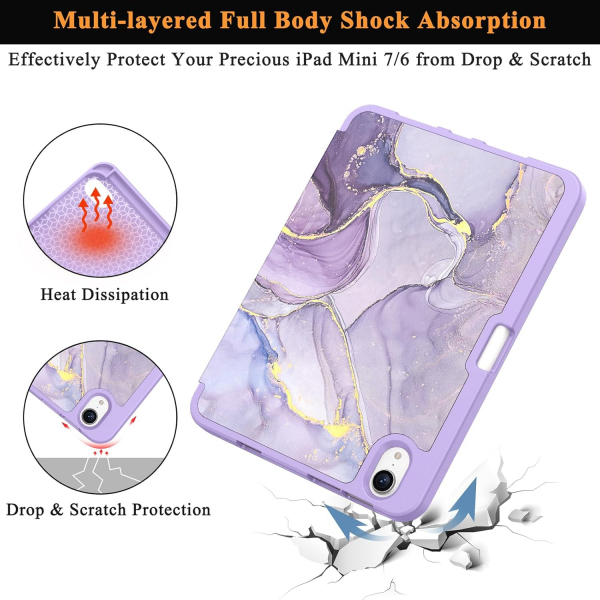 Soke Apple iPad Mini 6/7 Uyumlu Standl Klf -Lilac Marble 