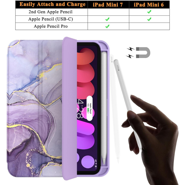 Soke Apple iPad Mini 6/7 Uyumlu Standl Klf -Lilac Marble 